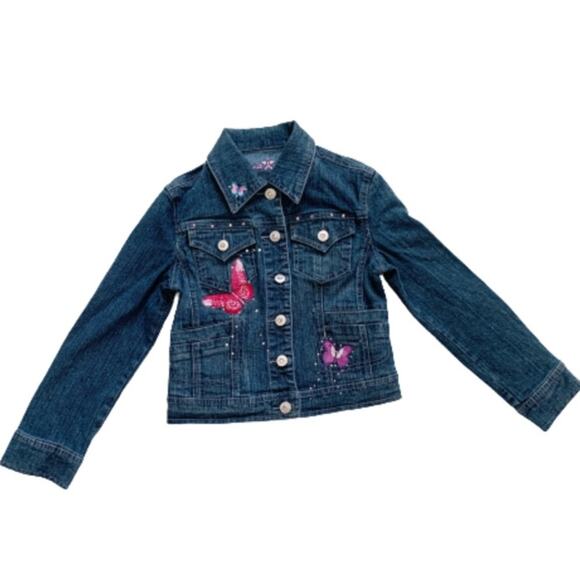 Arizona Jean Co Jean Jacket Girls Butterfly Embroidered Jean Jacket Small NEW - Picture 1 of 13